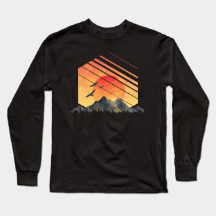 Abstract Geometric Mountain Sunset Long Sleeve T-Shirt